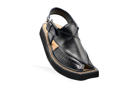 Premium Black Peshawari Kaptaan Chappal Black