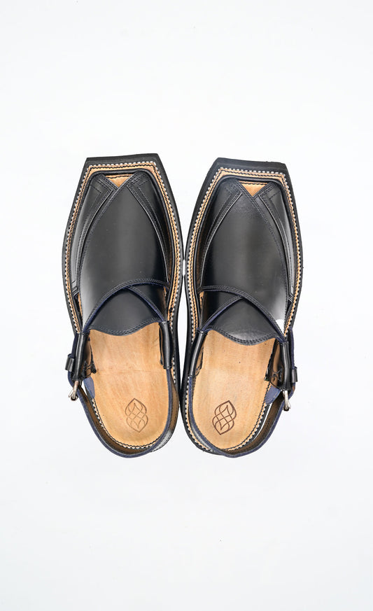 Premium Black Peshawari Kaptaan Chappal Black